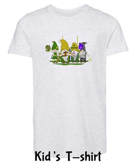 Green & Gold Football Gnomes  (similar to Green Bay) on Kids T-shirt