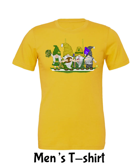 Green & Gold Football Gnomes on Men's T-shirt (similar to Green Bay)