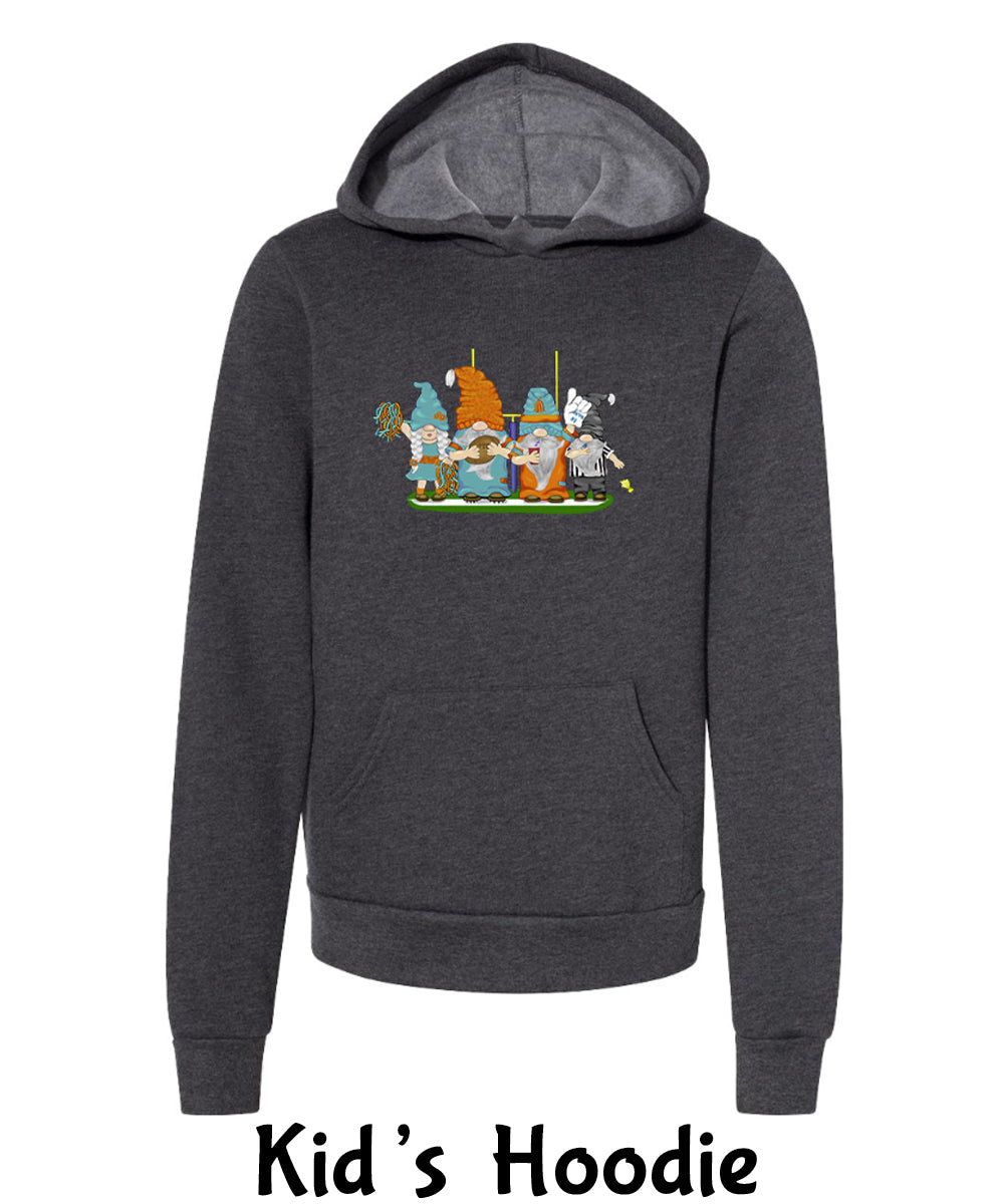 Aqua & Orange Football Gnomes  (similar to Miami) on Kids Hoodie