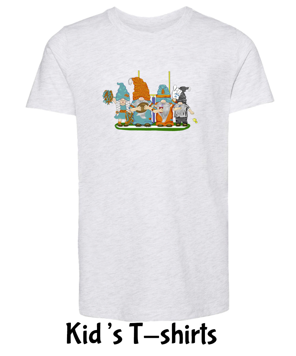 Aqua & Orange Football Gnomes  (similar to Miami) on Kids T-shirt