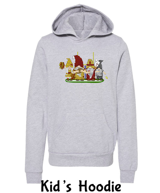 Burgundy & Gold Football Gnomes  (similar to DC) on Kids Hoodie