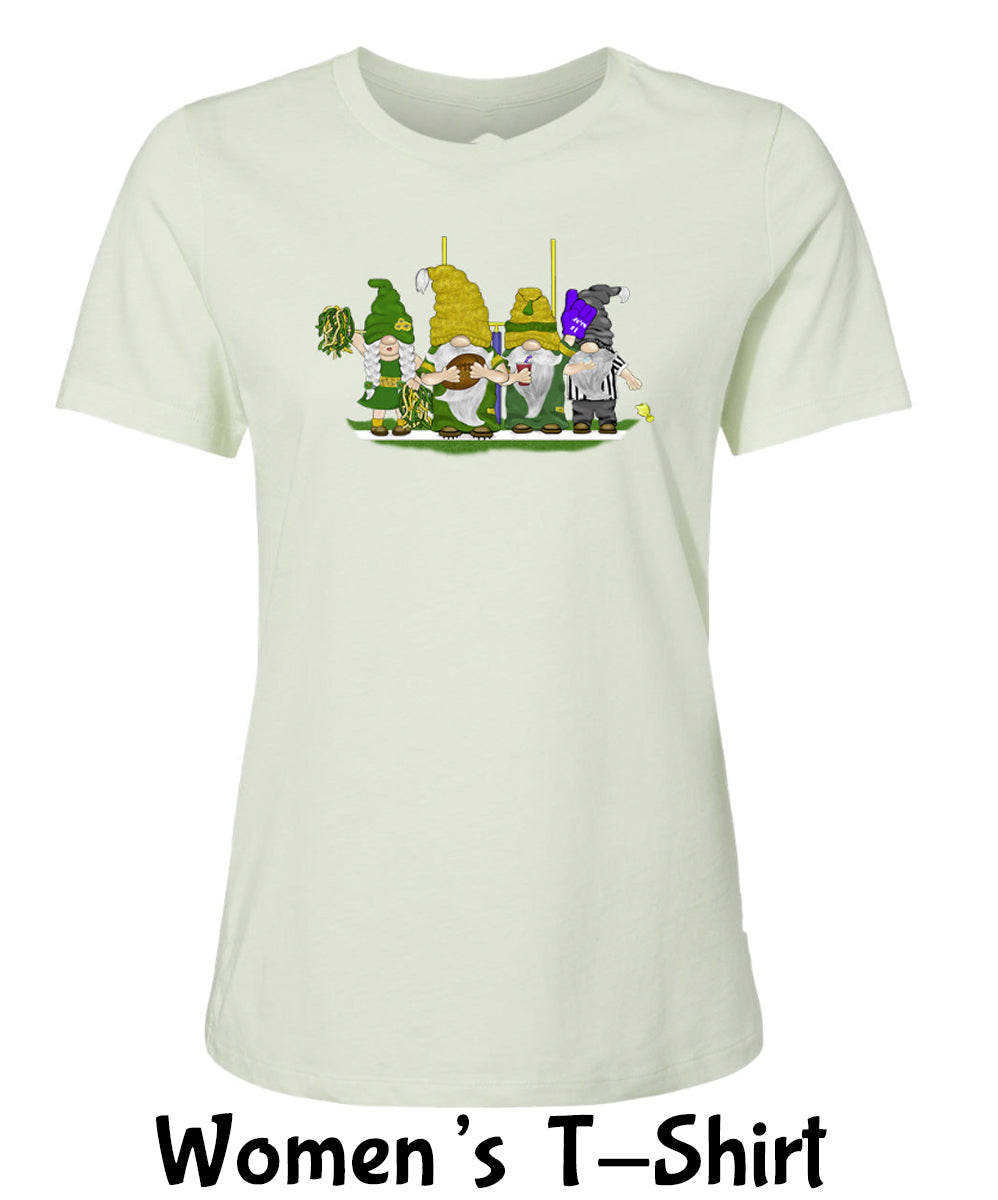 Green & Gold Football Gnomes on Women's T-shirt (similar to Green Bay)