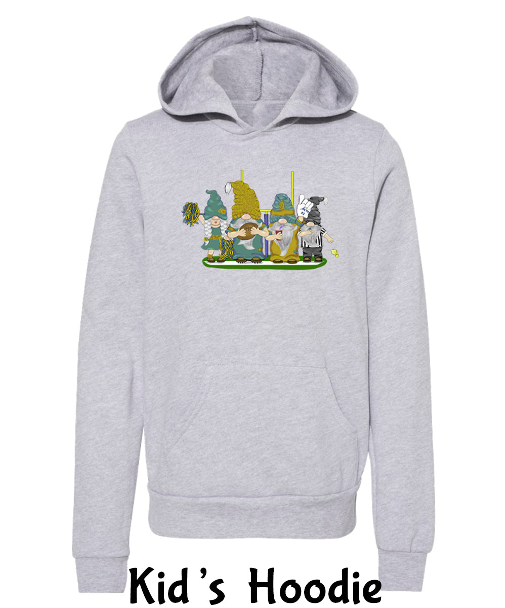 Teal & Gold Football Gnomes  (similar to Jacksonville) on Kids Hoodie