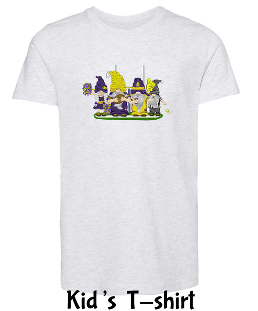 Purple & Gold Football Gnomes  (similar to Minnesota) on Kids T-shirt