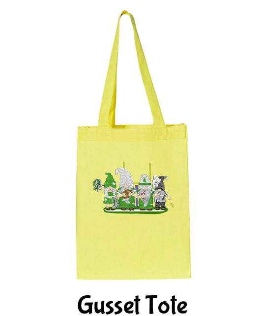 Green & Gold Football Gnomes  (similar to Green Bay) on Gusset Tote