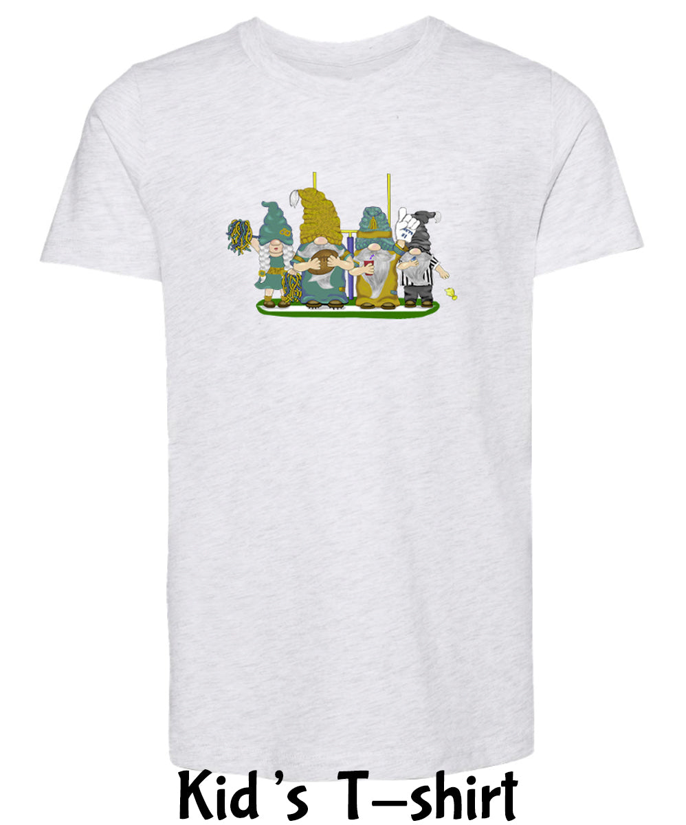 Teal & Gold Football Gnomes  (similar to Jacksonville) on Kids T-shirt