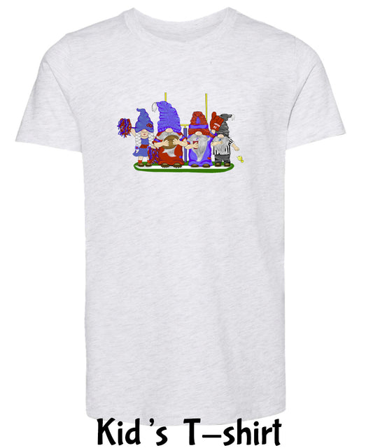 Red & Blue Football Gnomes  (similar to Buffalo) on Kids T-shirt