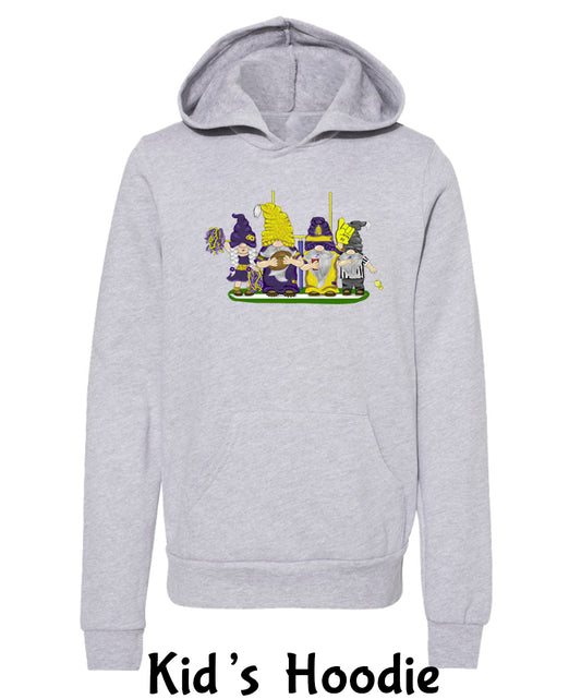 Purple & Gold Football Gnomes  (similar to Minnesota) on Kids Hoodie