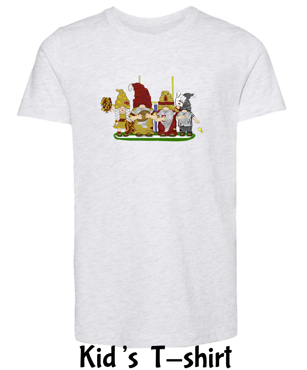 Burgundy & Gold Football Gnomes  (similar to DC) on Kids T-shirt