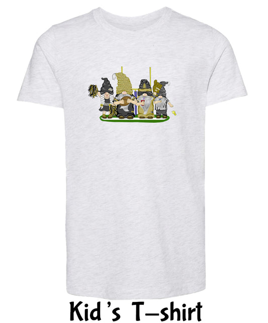 Gold & Black Football Gnomes  (similar to New Orleans) on Kids T-shirt