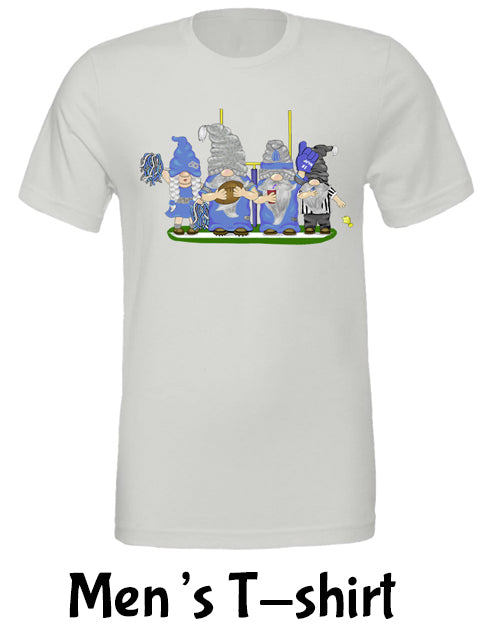 Blue & Silver Football Gnomes on Men's T-shirt (similar to Detroit)