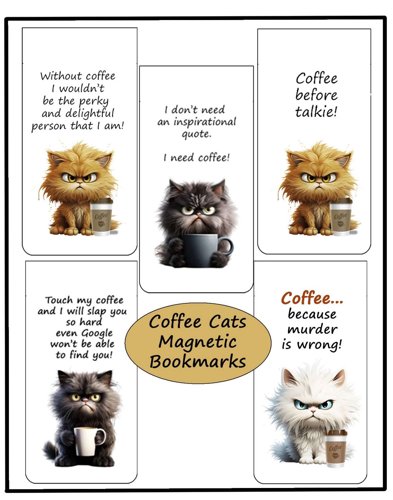 Coffee Cat Magnetic Bookmarks