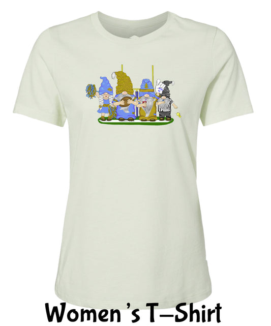 Gold & Powder Blue Football Gnomes on Women's T-shirt (similar to LA)