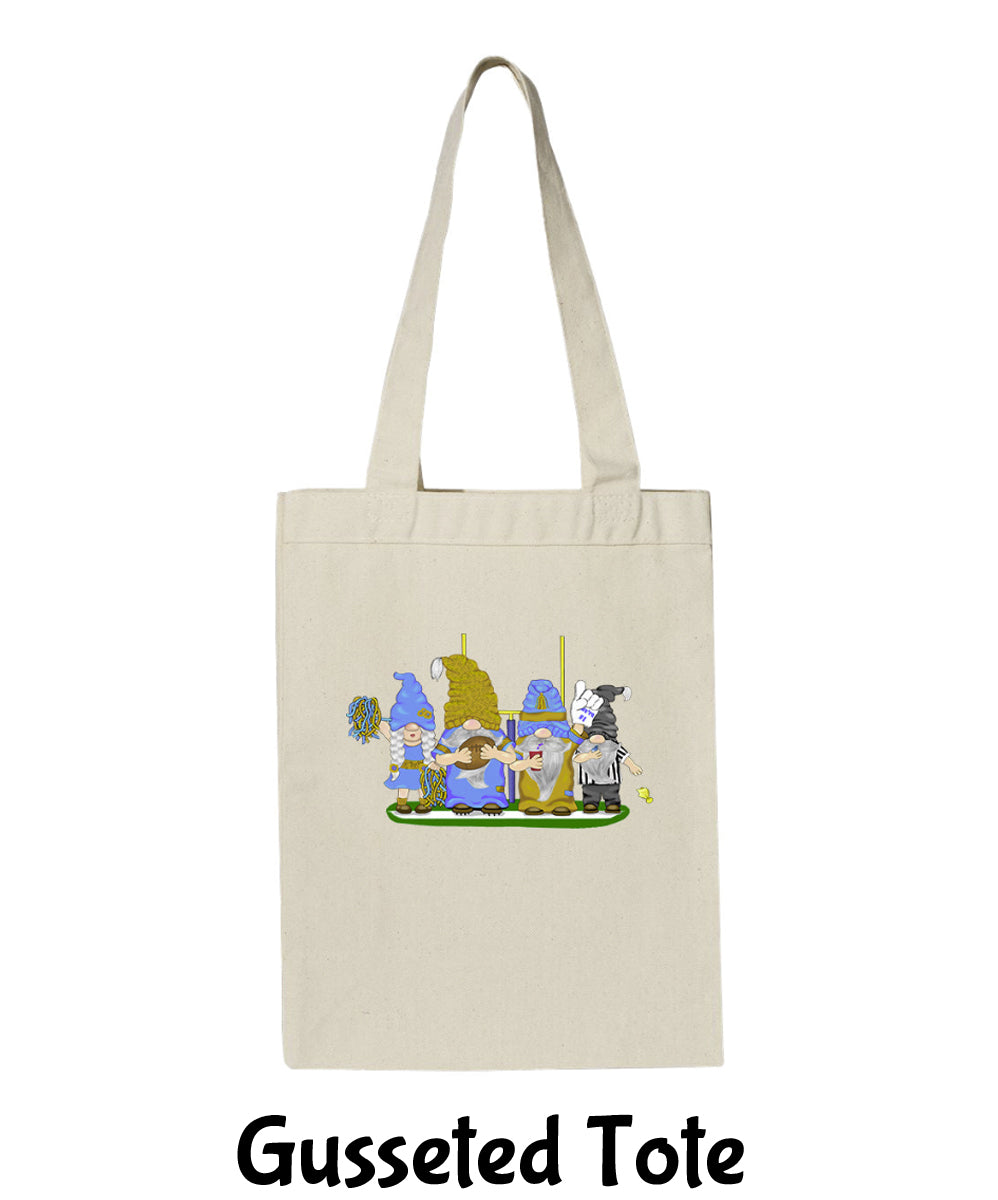 Gold & Powder Blue Football Gnomes  (similar to LA) on Gusset Tote