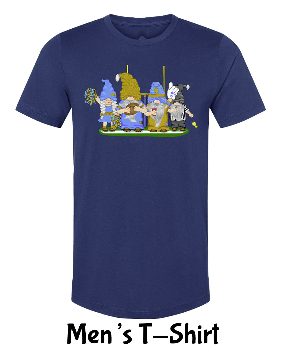 Gold & Powder Blue Football Gnomes on Men's T-shirt (similar to LA)