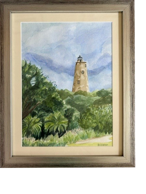Bald Head Lighthouse Watercolor  (Framed)