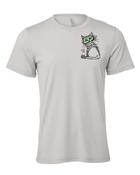 Black Hiss Off Cat on Men's T-shirt chest