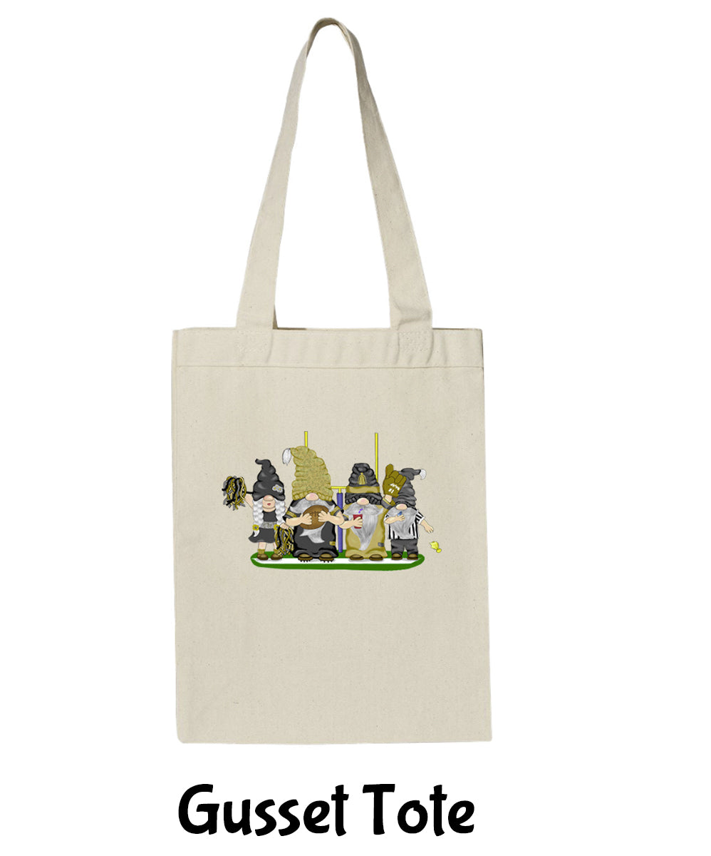 Gold & Black Football Gnomes  (similar to New Orleans) on Gusset Tote