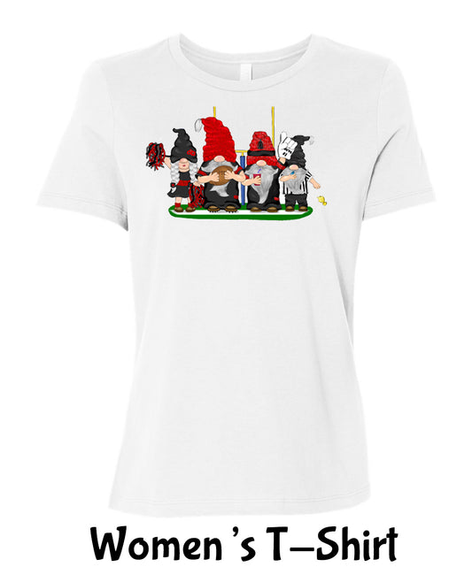 Black & Red Football Gnomes on Women's T-shirt (similar to Tampa Bay)