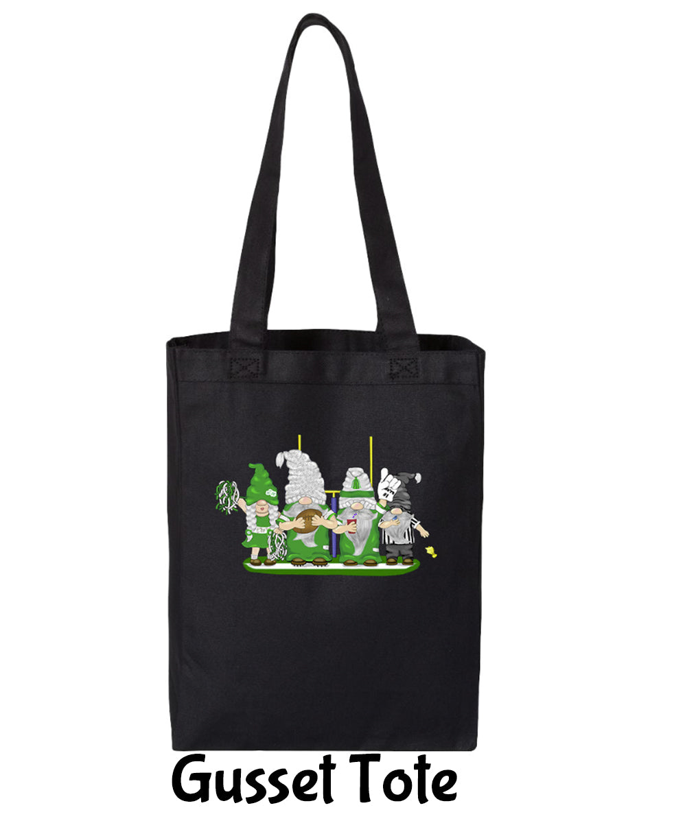 Green & White Football Gnomes  (similar to NY) on Gusset Tote