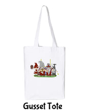 Load image into Gallery viewer, Crimson &amp; Gray Football Gnomes  (similar to Pullman) on Gusset Tote
