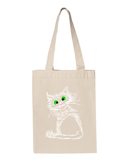 White Scribble Cat on Gusset Tote