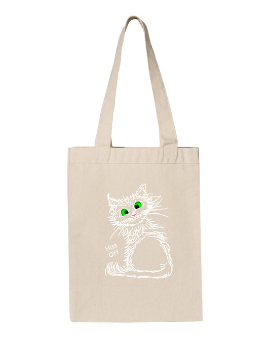 White Hiss Off Cat on Gusset Tote