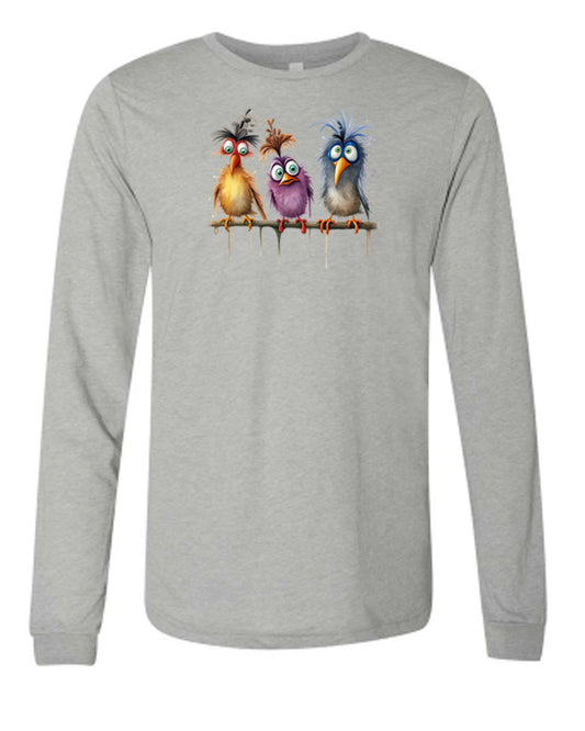 Men's Long Sleeve T-shirt with Funny Birds