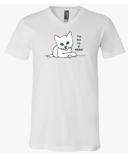 Men's V-Neck T-shirt with White Cat images