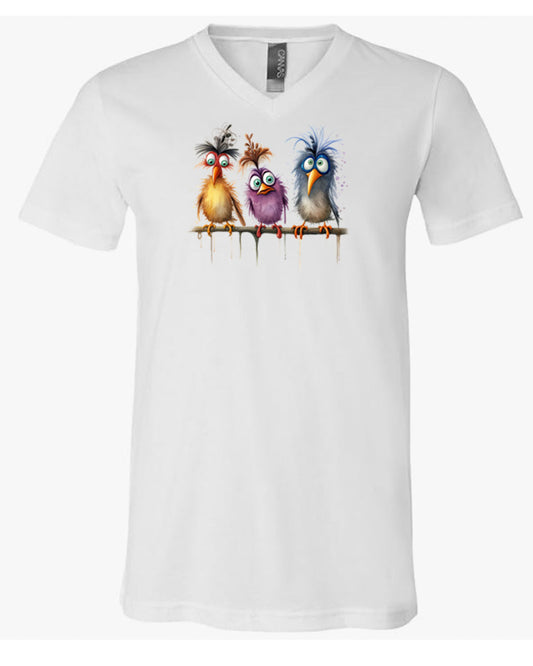 Men's V-neck T-shirt with Funny Birds