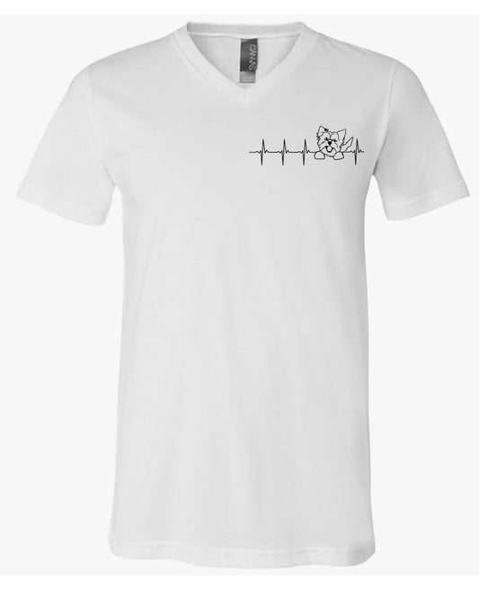 Yorkie Heartbeat on Men's V Neck T-shirt