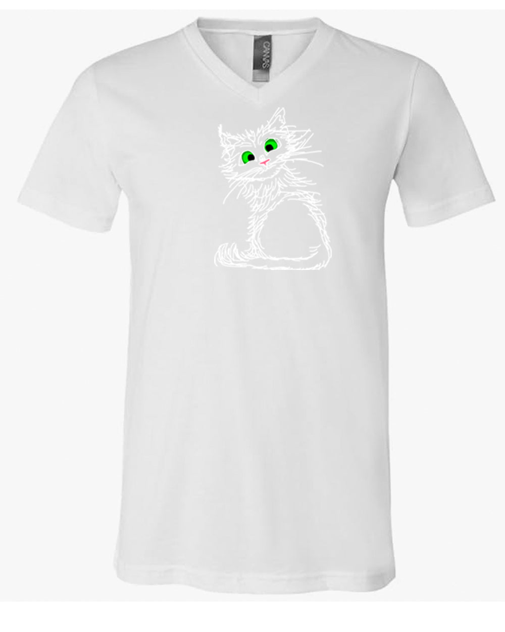 White Scribble Cat on Men's V Neck T-shirt
