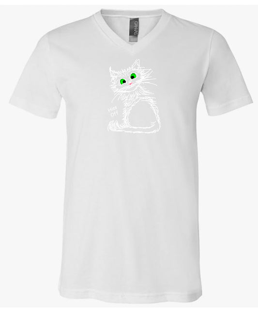 White Hiss Off Cat on Men's V Neck T-shirt