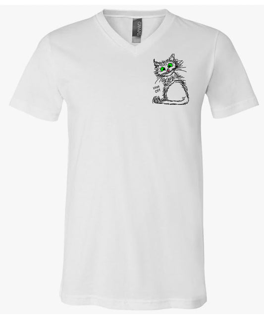 Black Hiss Off Cat on Men's V Neck T-shirt chest