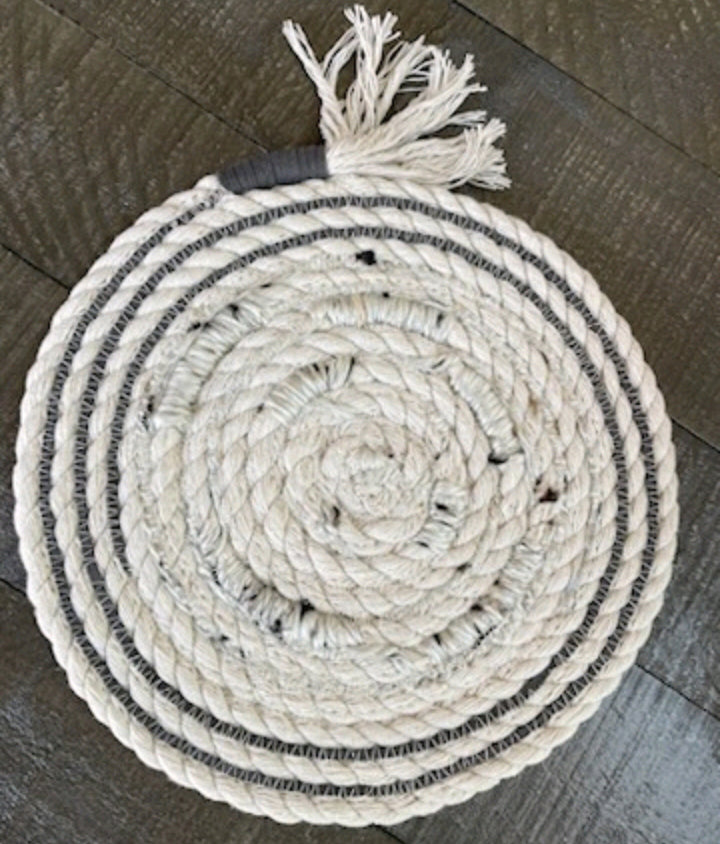 Mixed Textile Trivet (rope, yarn, leather)