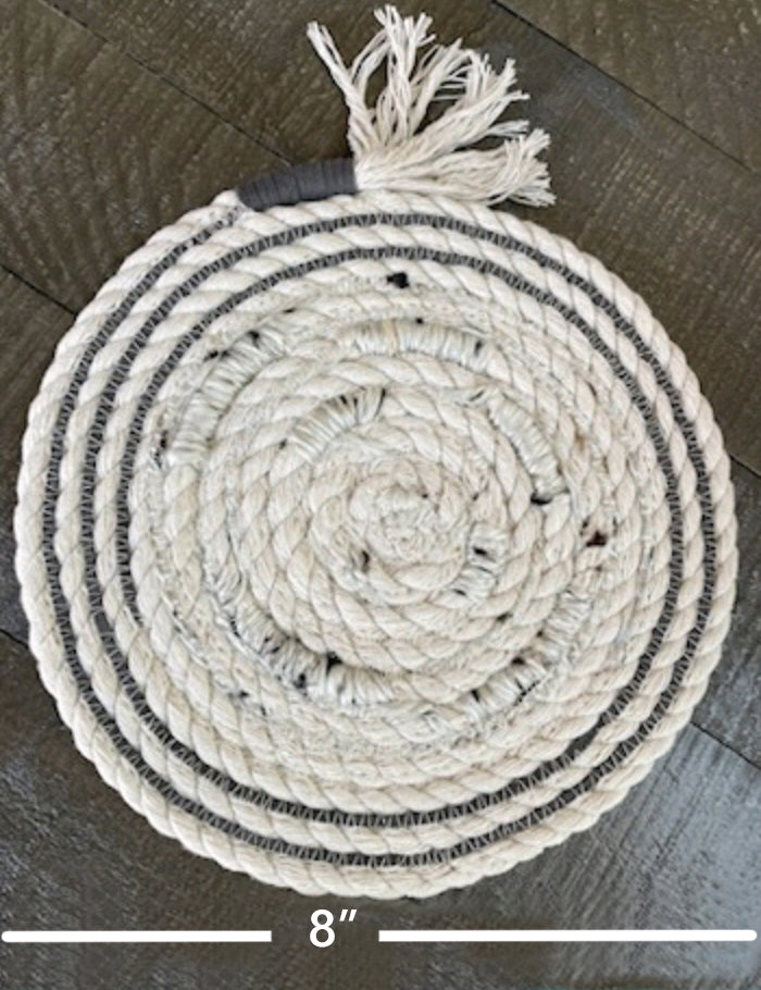 Mixed Textile Trivet (rope, yarn, leather)