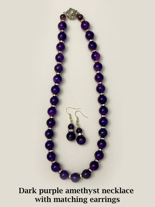 Dark purple amethyst necklace with matching earrings