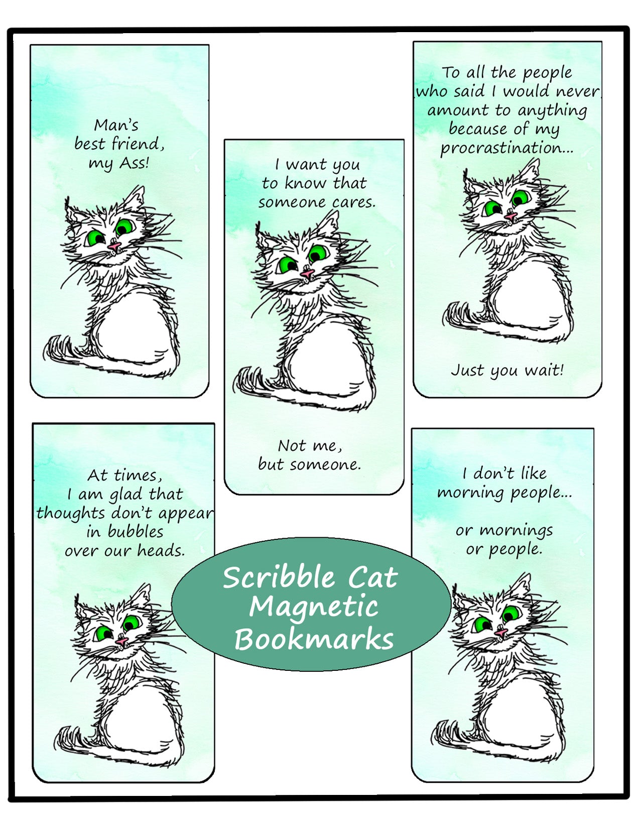 Scribble Cats Magnetic Bookmarks