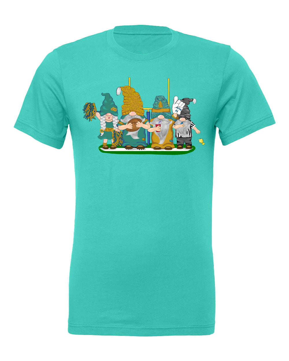 Teal & Gold Football Gnomes on Men's T-shirt (similar to Jacksonville)