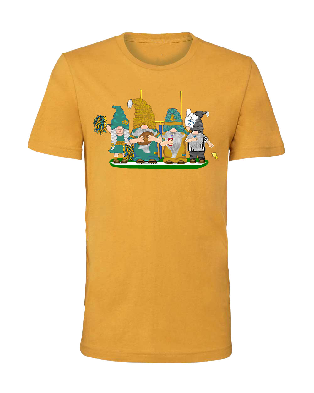 Teal & Gold Football Gnomes on Men's T-shirt (similar to Jacksonville)