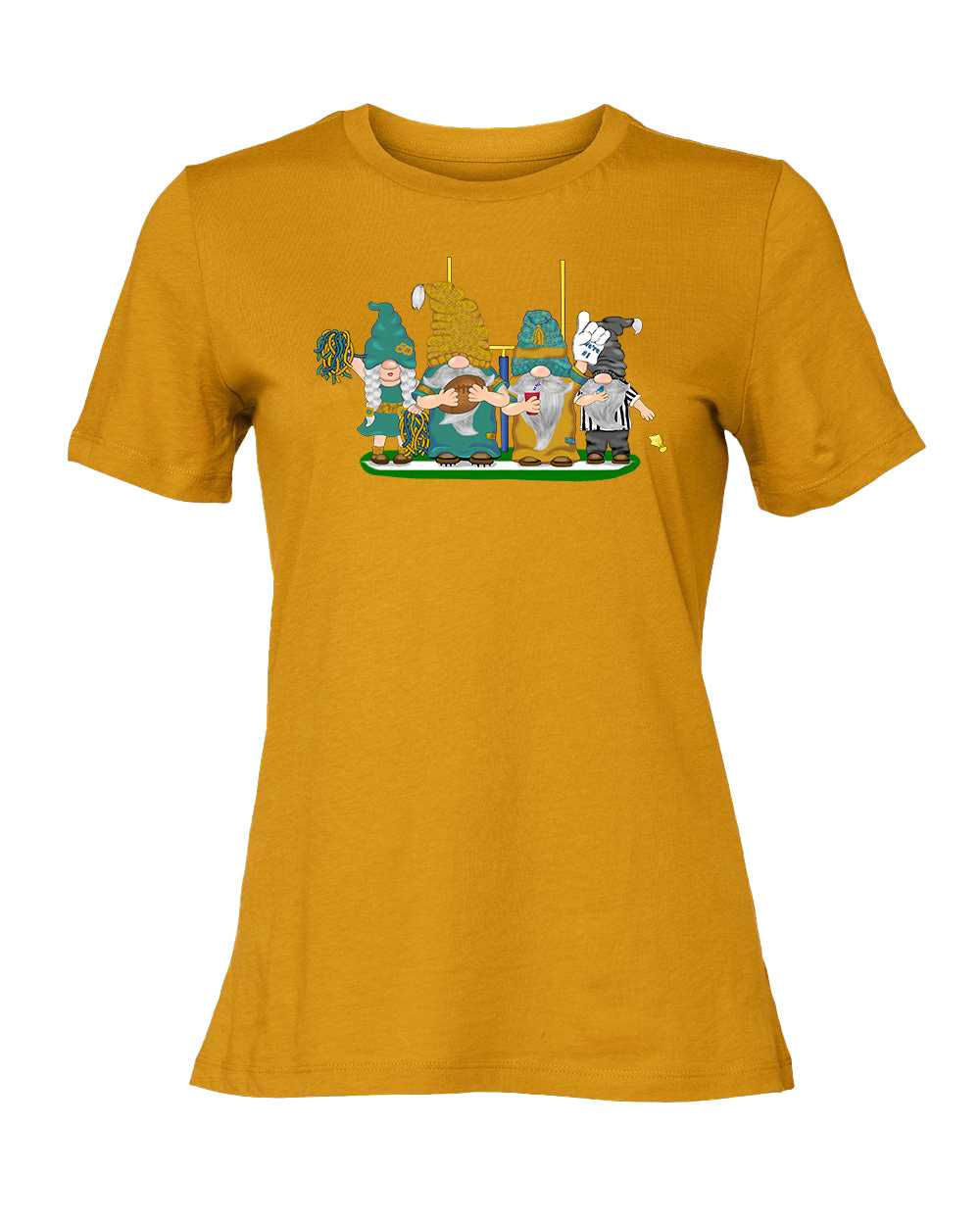 Teal & Gold Football Gnomes on Women's T-shirt (similar to Jacksonville)