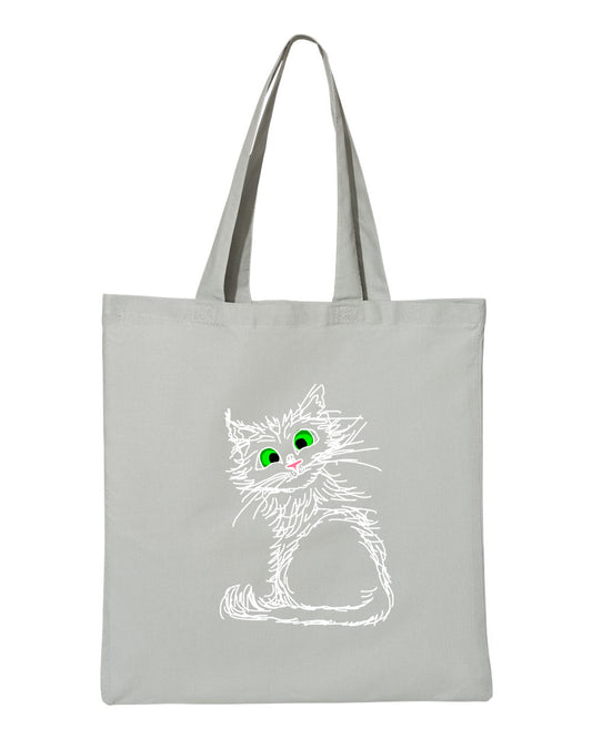 White Scribble Cat on Tote