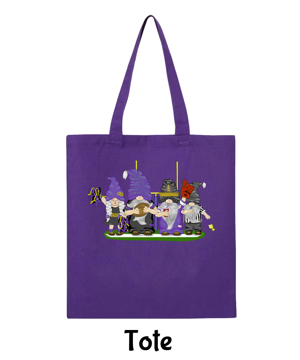 Purple & Black Football Gnomes  (similar to Baltimore) on Tote