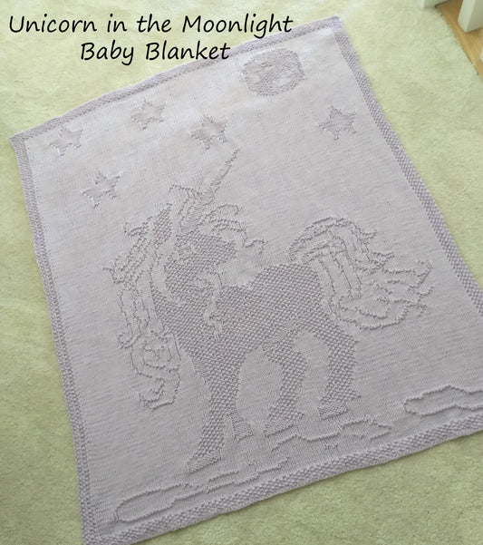 Unicorn in the Moonlight Baby Blanket (Knitting pattern)