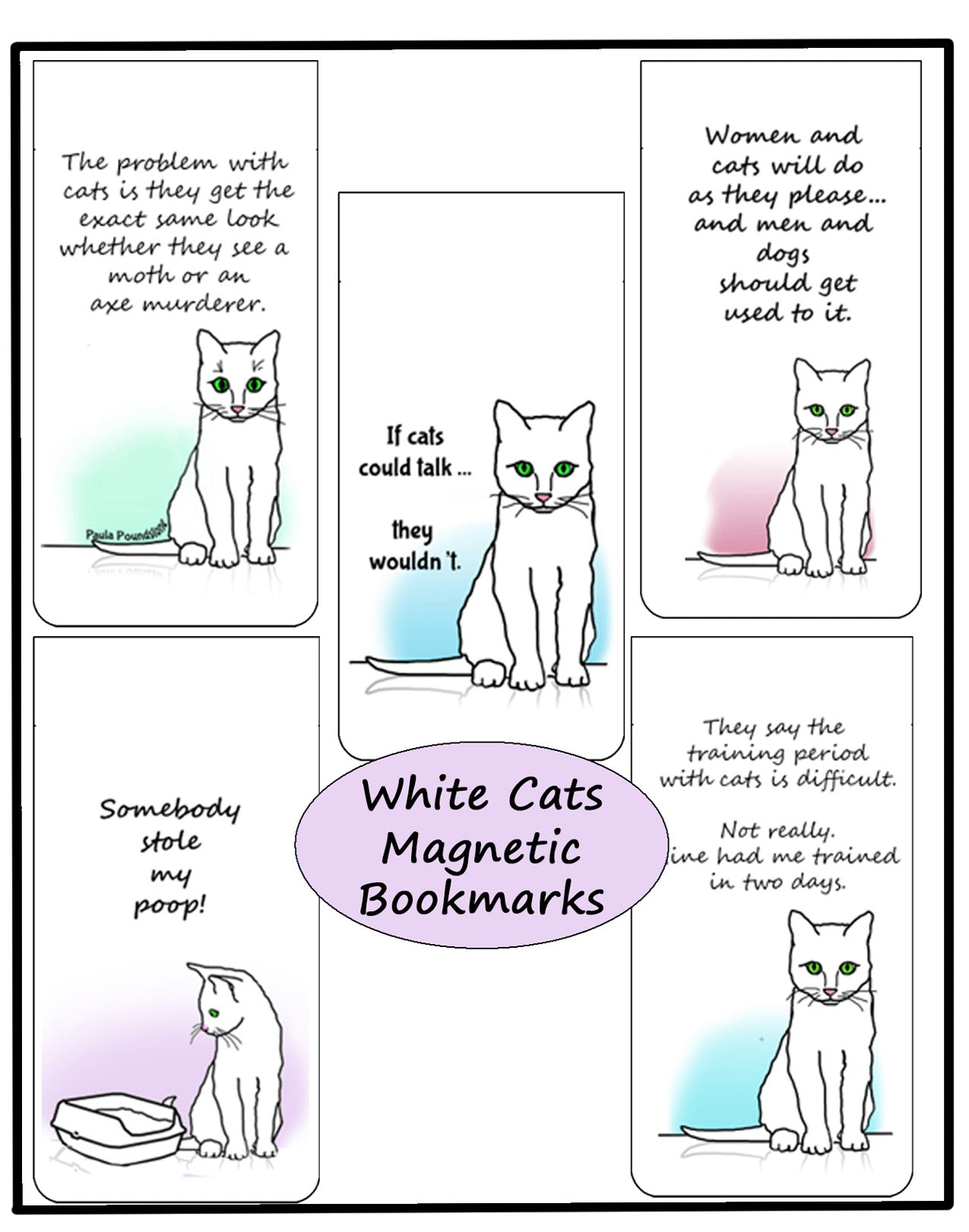 White Cats Magnetic Bookmarks