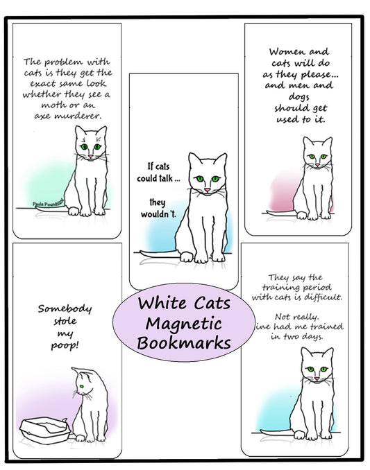 White Cats Magnetic Bookmarks