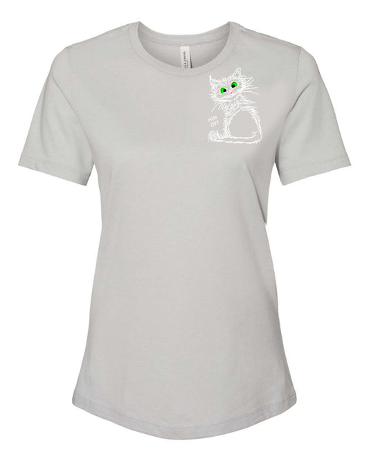 White Hiss Off Cat on Women's T-shirt chest