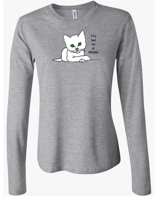 Women's Long Sleeve T-shirt with White Cat images
