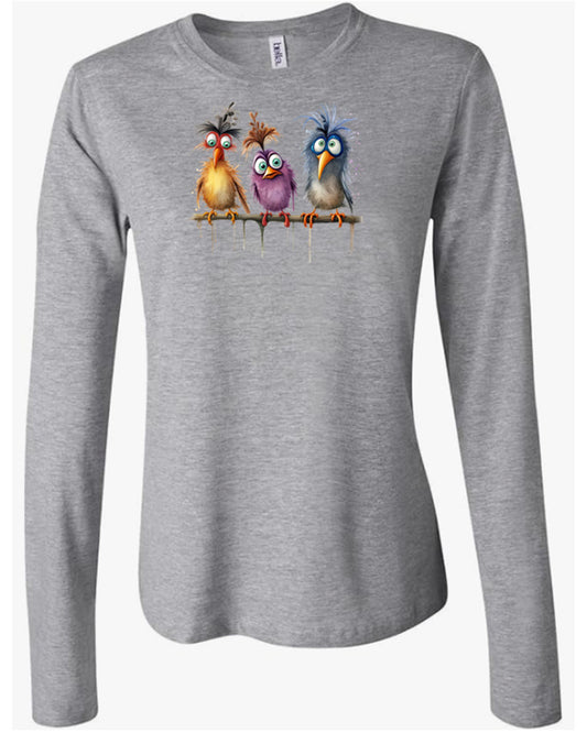Women's Long Sleeve T-shirt with Funny Birds