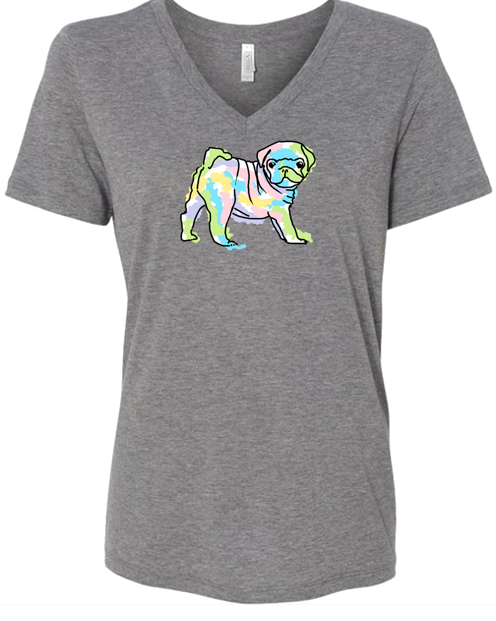 Pug on Women's V Neck T-shirt